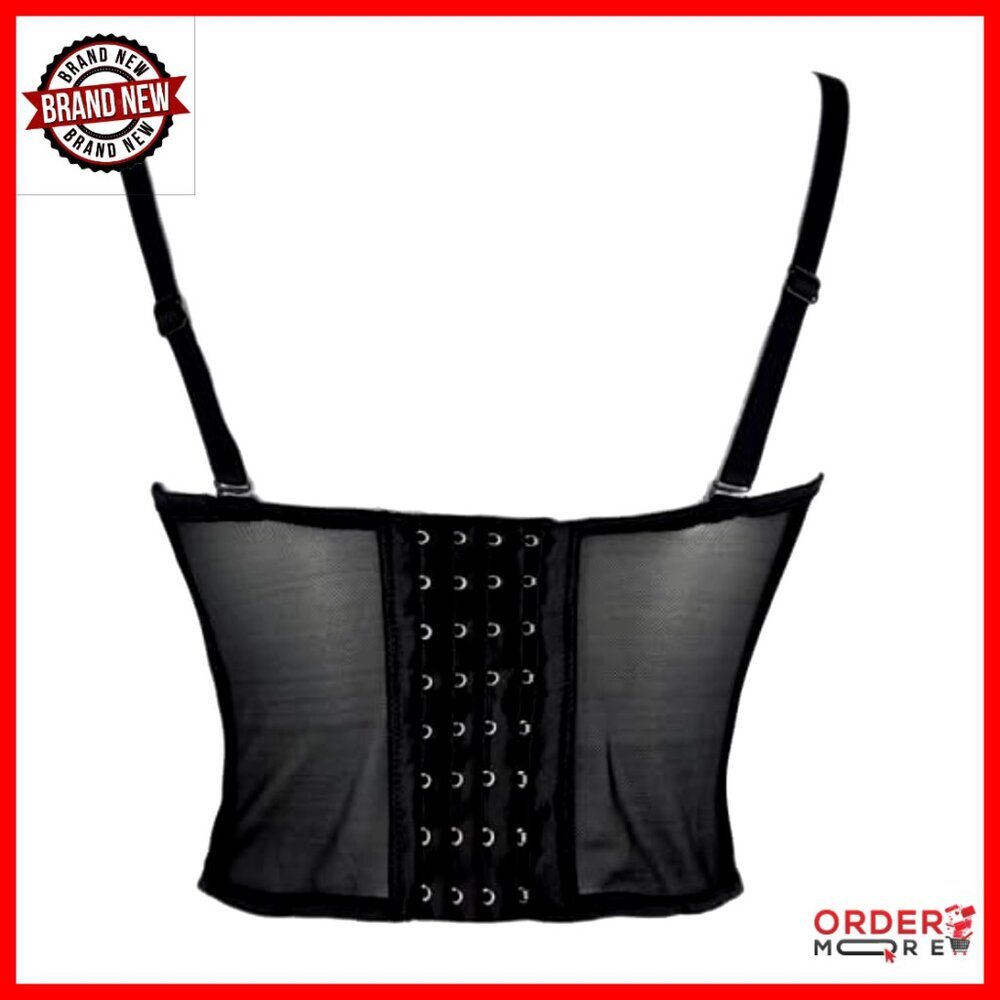 Sheer Mesh Corset Top with Pleated Cups Underwire Bustier Adjustable Straps - Picture 3 of 7